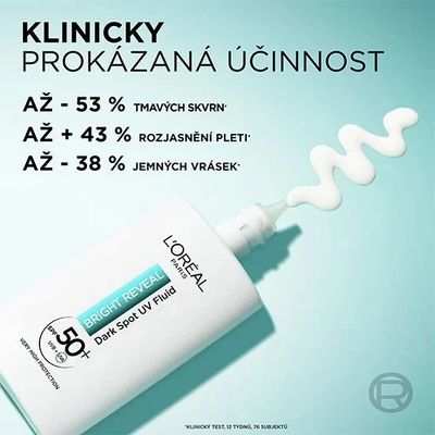 L'Oréal Paris Bright Reveal Denní Rozjasňující tónovací Anti-UV Fluid s SPF 50+ proti tmavým skvrnám, 50 ml