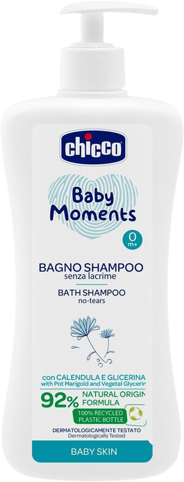 Chicco Šampon na vlasy a tělo s dávkovačem Baby Moments 92 % přírodních složek 750 ml