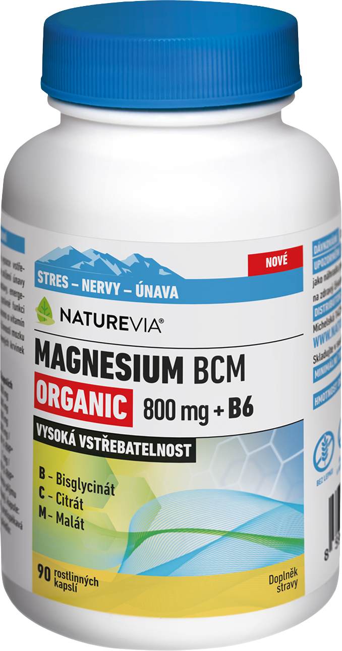 NatureVia Magnesium Organic BCM 800mg +B6 90 kapslí