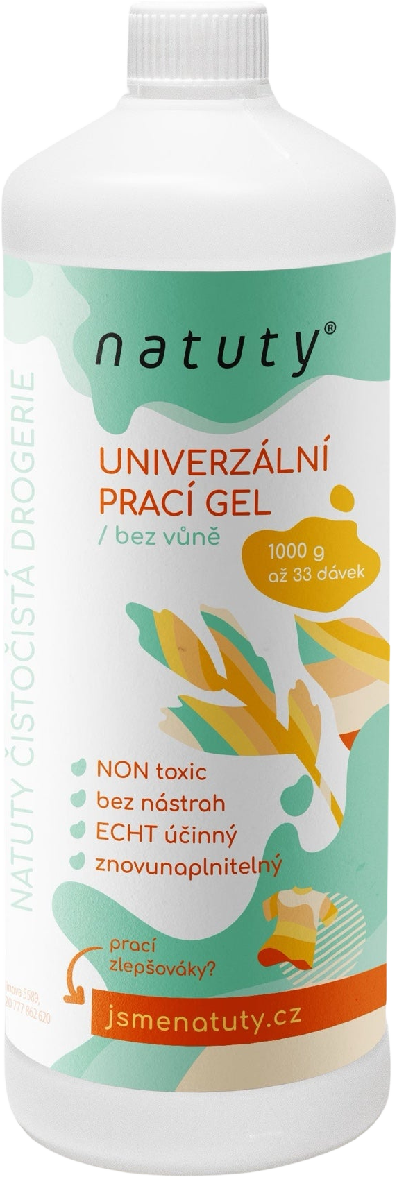 Natuty Prací gel na bílé i barevné prádlo bez vůně 1 l