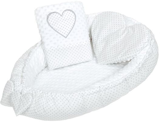 New Baby Luxusní hnízdečko s polštářkem a peřinkou Srdíčko bílé