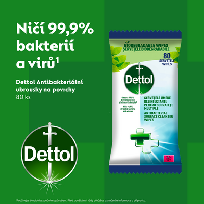 Dettol Antibakteriální ubrousky na povrchy 80 ks