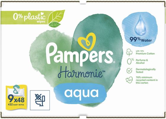 Pampers Harmonie Aqua Plastic Free nedves törlőkendők 24 x 48 db
