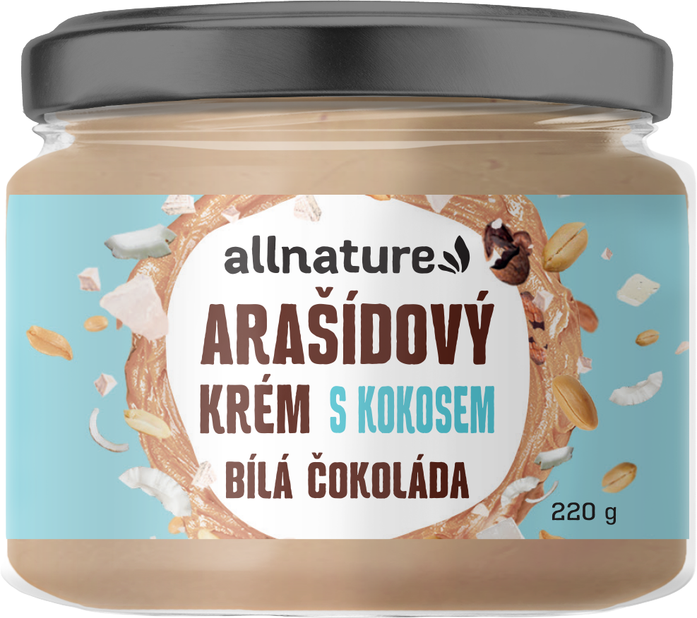 Allnature Arašídový krém s bílou čokoládou a kokosem 220 g