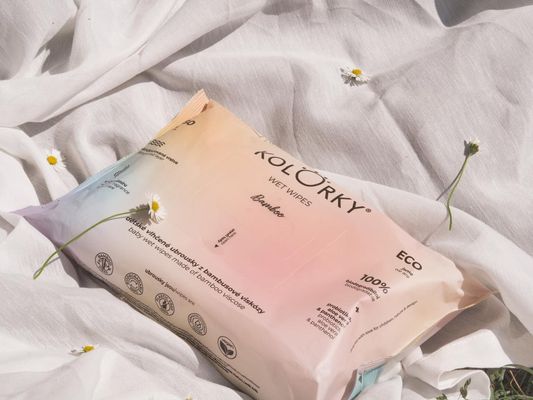 Kolorky Wet Wipes Bamboo 100% biodegradibilní dětské vlhčené ubrousky z bambusové viskózy 60 ks