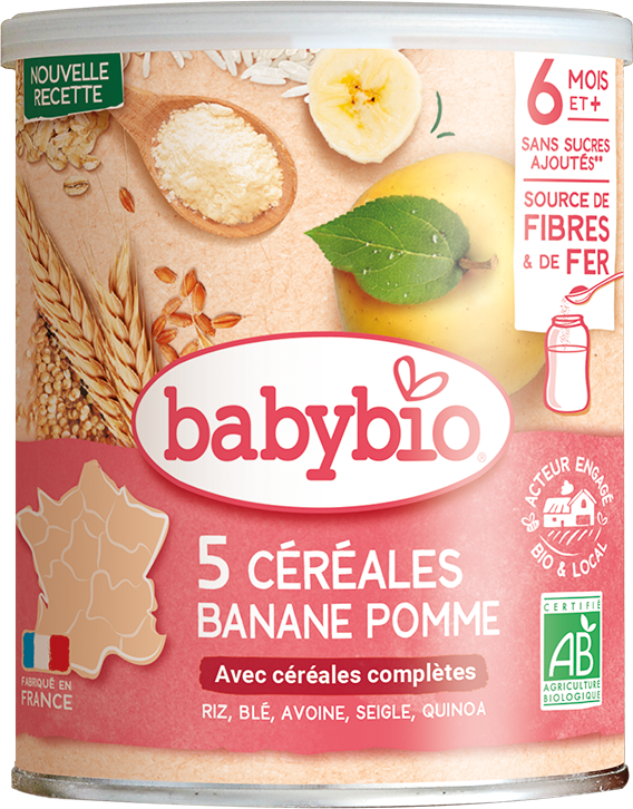 Babybio nemléčná 5zrnná obilná kaše immunité s banánem a jablkem 220 g