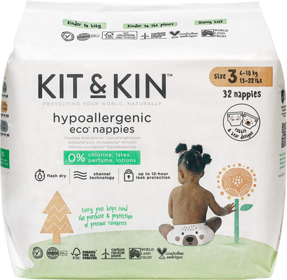 Kit & Kin Eko plenky, velikost 3, 32 ks