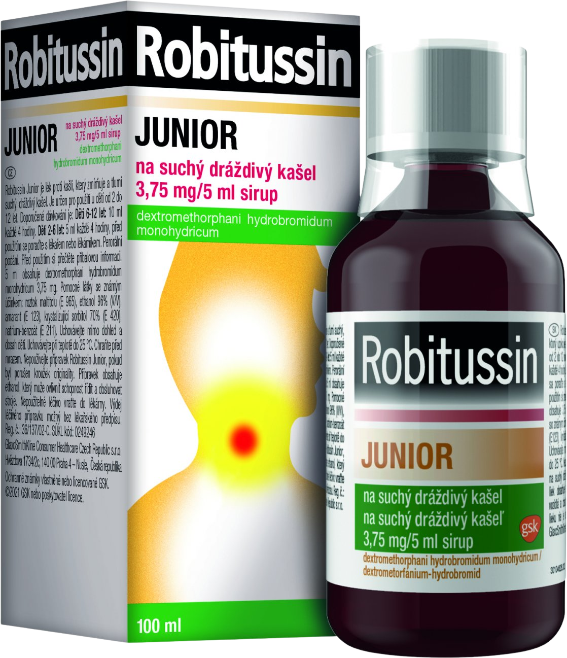 Robitussin Junior 3,75mg/5ml, sirup pro děti na suchý kašel 100 ml