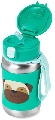 Skip Hop Spark Style Láhev s brčkem na vodu nerez Mopslík 12m+ 350 ml