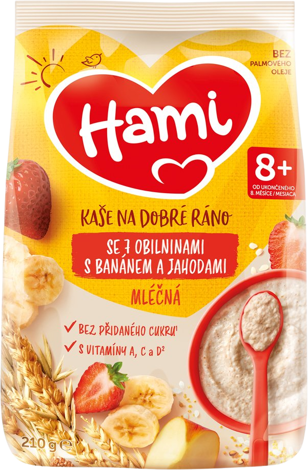 Hami Kaše mléčná se 7 obilninami s banánem a jahodami 210 g