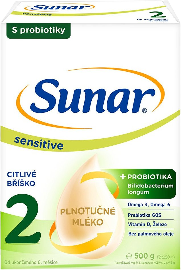 Sunar Sensitive 2 pokračovací kojenecké mléko, 500 g