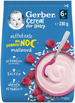 Gerber Cereal mléčná kaše malinová Dobrou noc 230 g