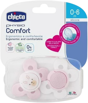 Chicco Šidítko Physio Comfort silikonové 0-6m, dívka - zajíček/tečky 2 ks