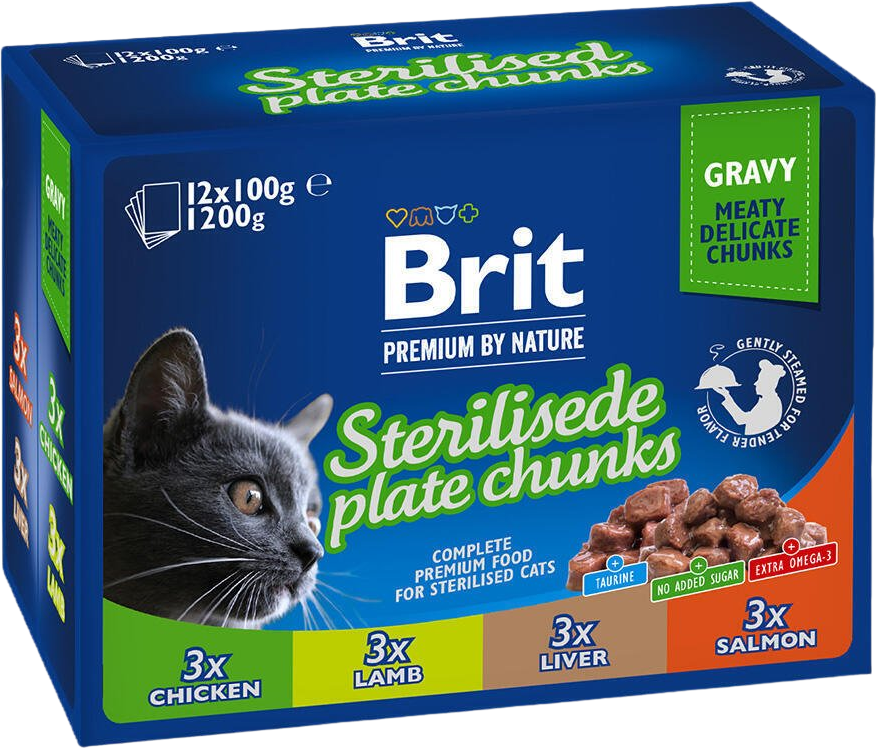 Brit Premium Cat kapsa Sterilised Plate 12 x 100 g