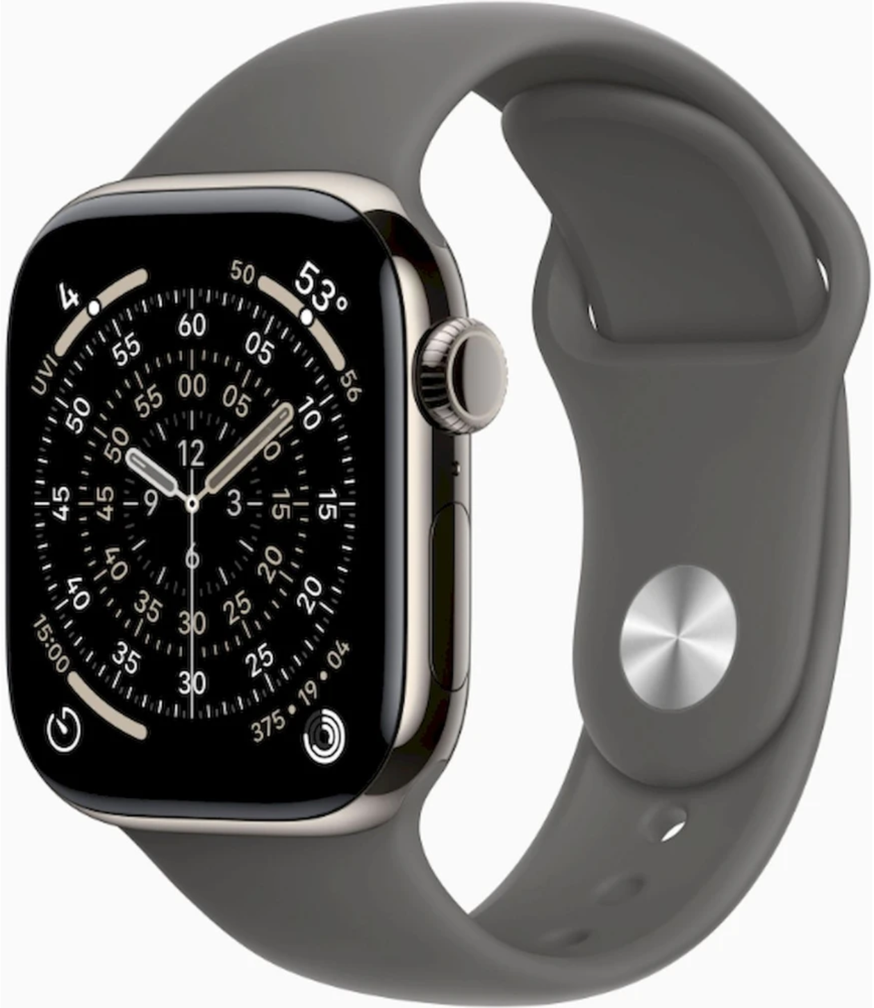 Apple Watch 11 GPS + Cellular 42mm přírodní titan - skálově šedý sportovní řemínek - M/L