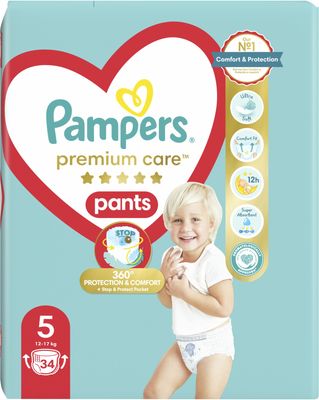 Pampers Premium Care Pants Plenkové kalhotky vel. 5, 12-17 kg, 34 ks
