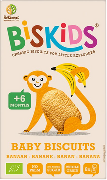 Belkorn BISkids BIO dětské celozrnné sušenky s banánem bez přidaného cukru 6M+ 120 g