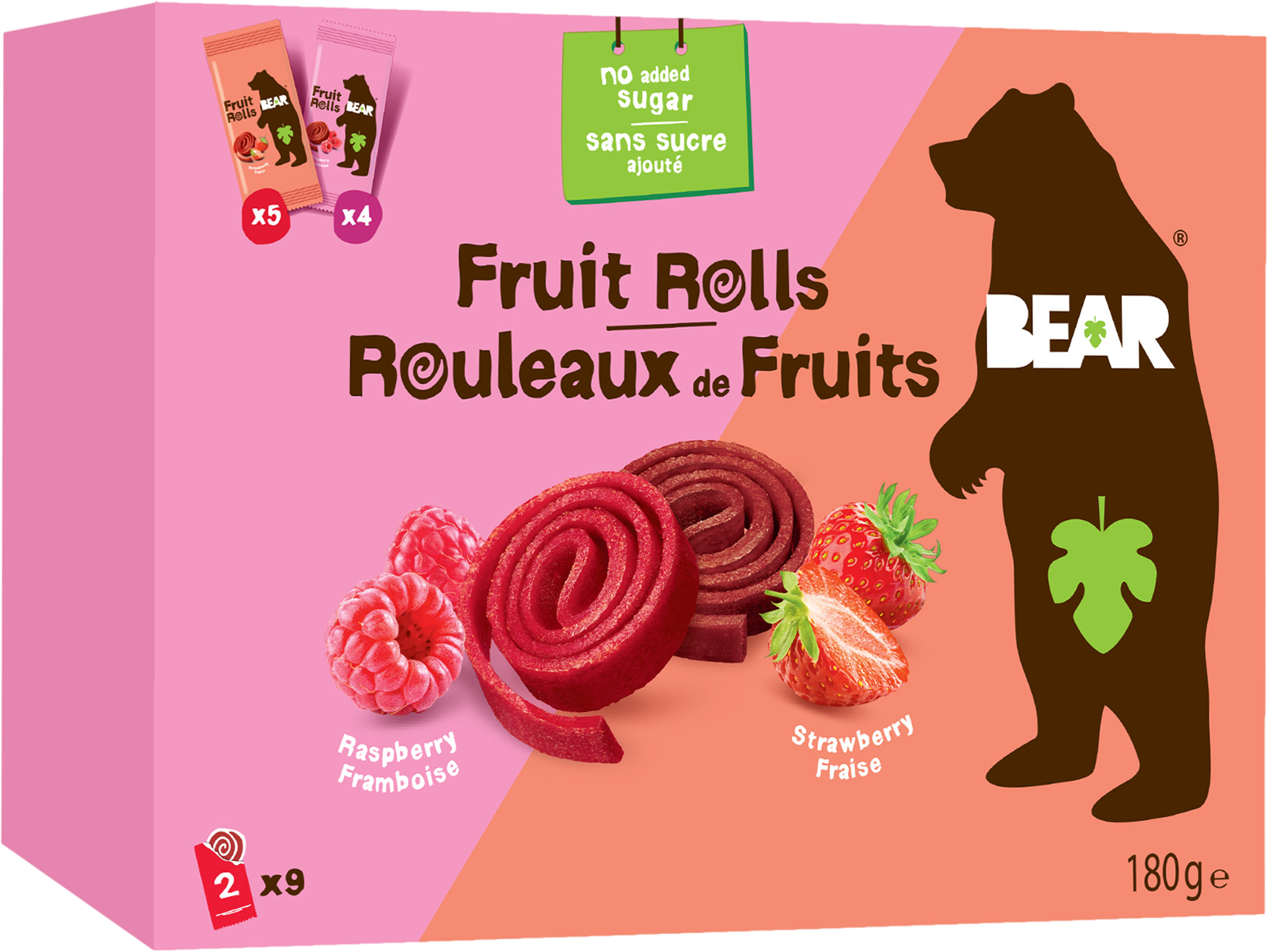 Bear Fruit Rolls jahoda a malina ovocné rolované plátky 9 x 20 g