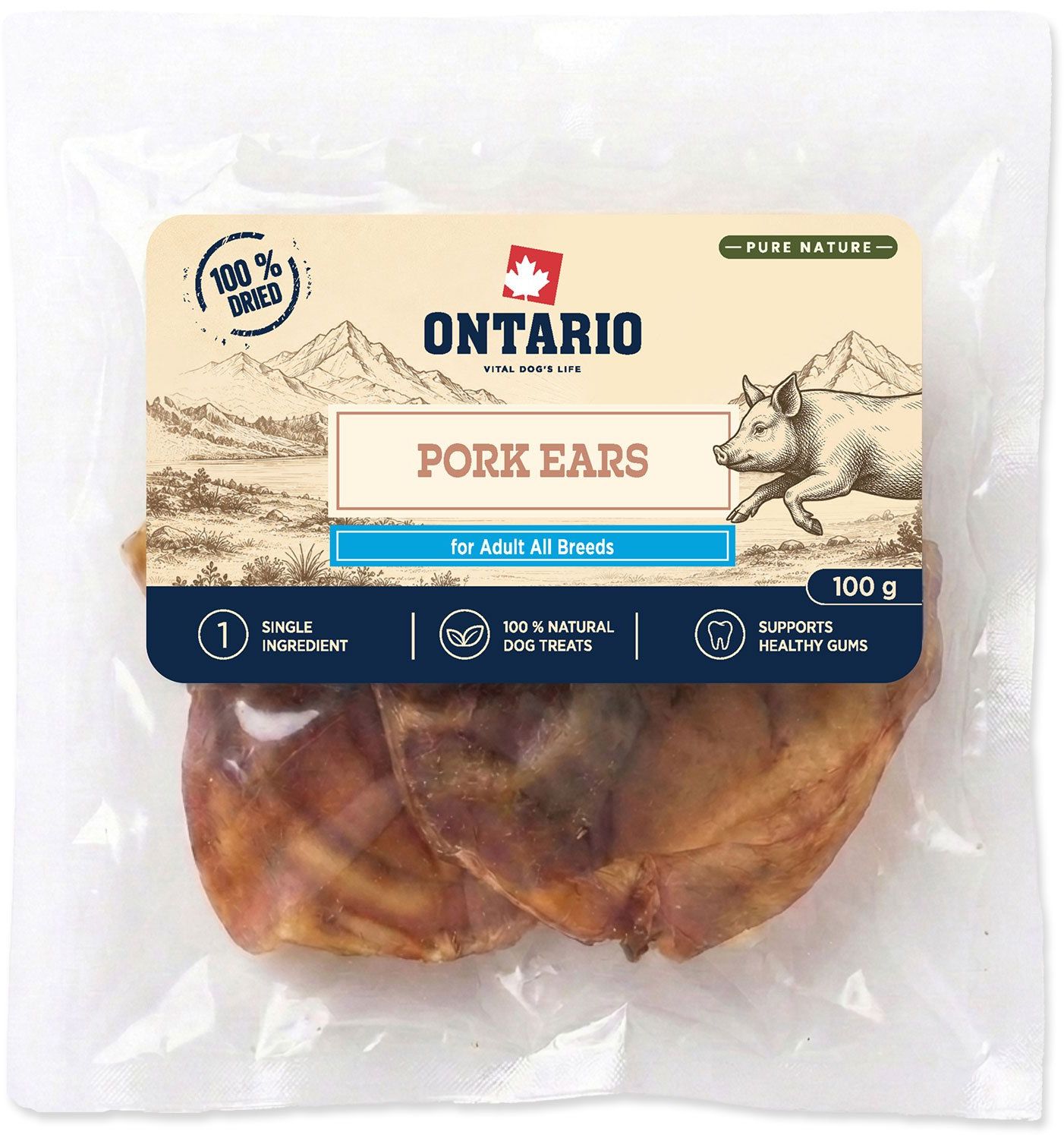 Ontario Pochoutka Pure Nature vepřové uši sušené 100 g