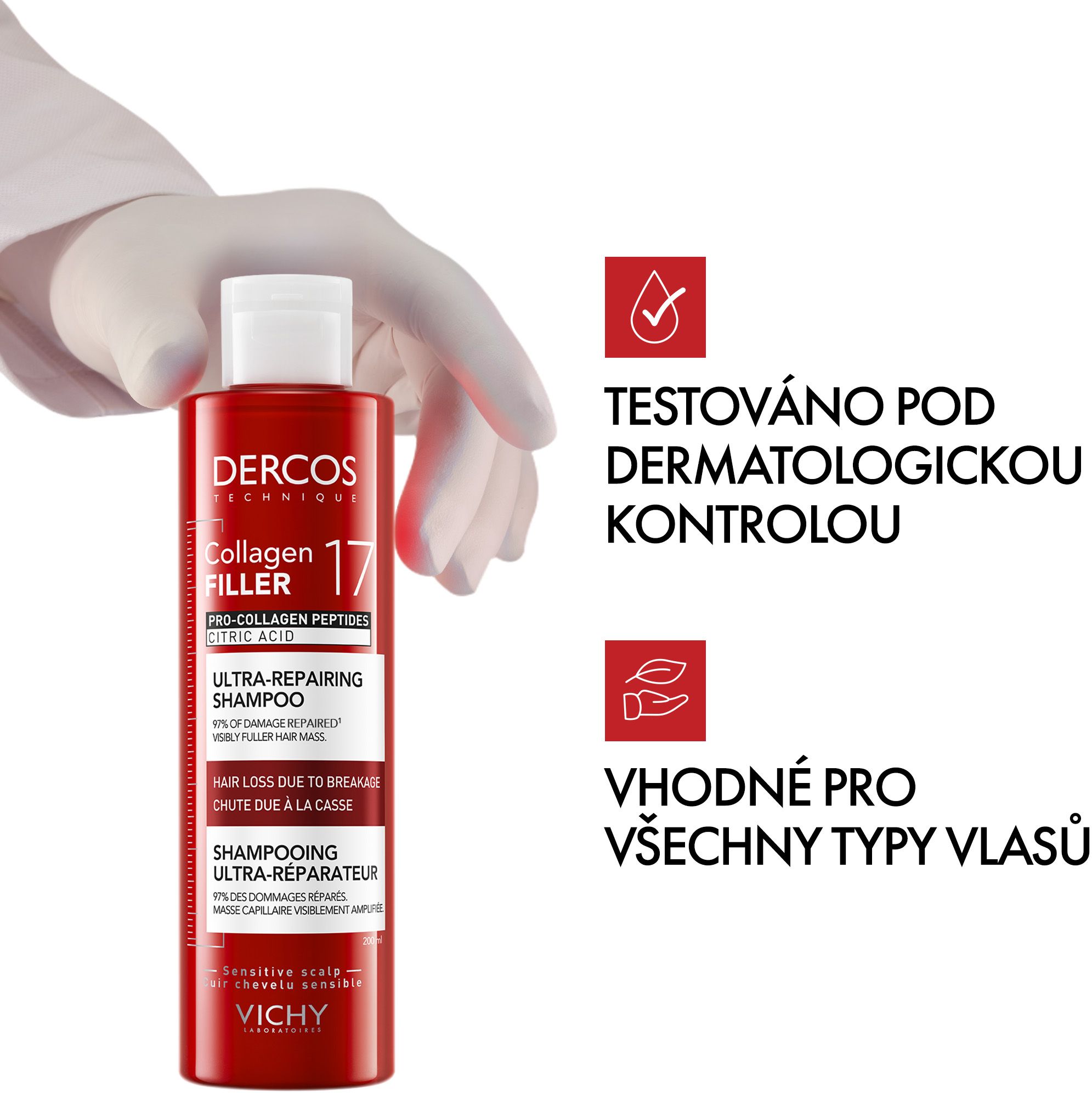 Vichy Collagen 17 Filler ultra-regenerační šampon s kyselinou citronovou a pro-kolagenovými peptidy 200 ml