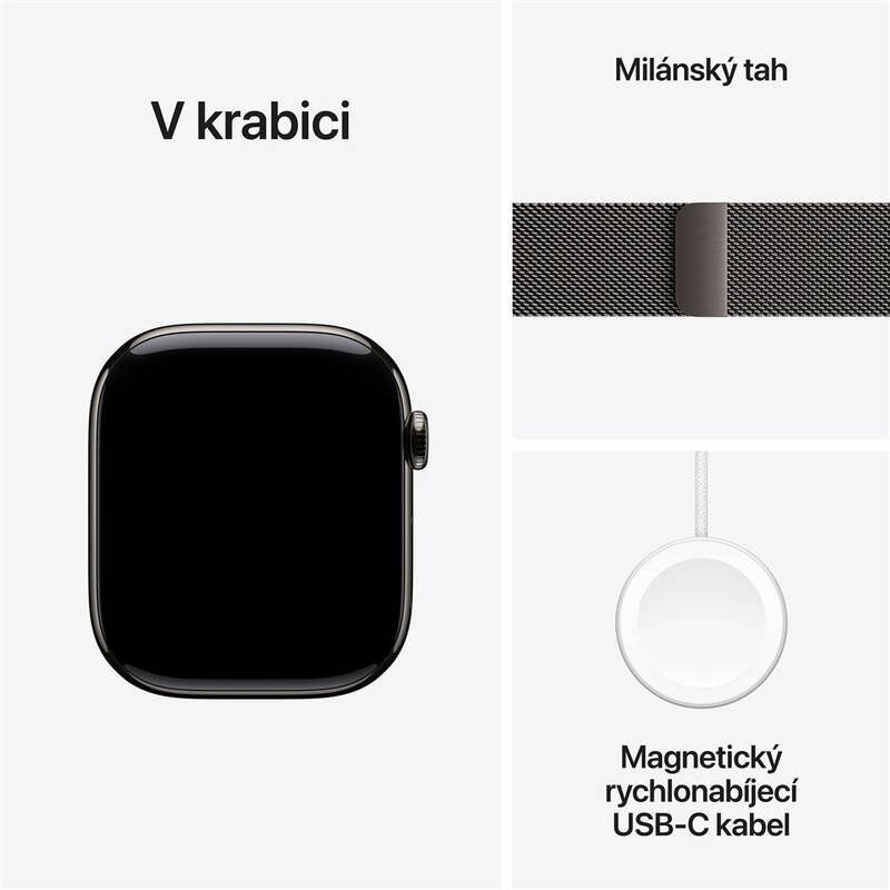 Apple Watch 11 GPS + Cellular 46mm Břidlicově šedý titan s břidlicově šedým milánským tahem - M/L