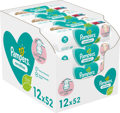 Pampers Sensitive Vlhčené ubrousky 12 x 52 ks