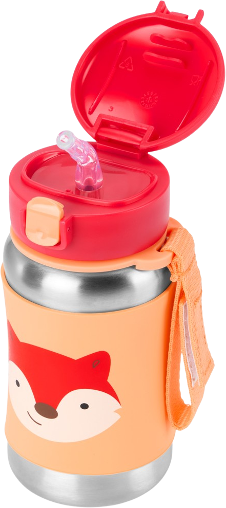 Skip Hop Spark Style Láhev s brčkem na vodu nerez Liška 12m+ 350 ml