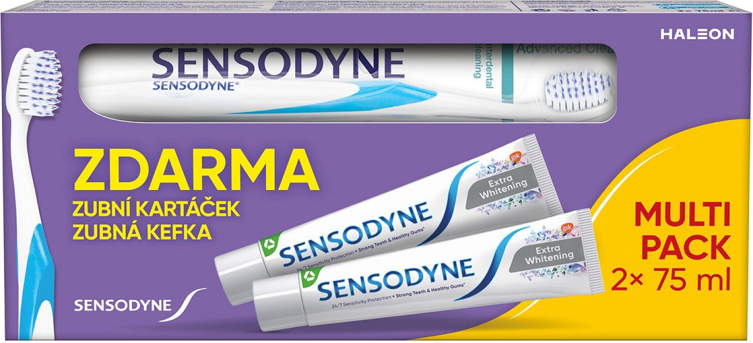 Sensodyne zubní pasta Extra Whitening 2x75 ml + zubní kartáček