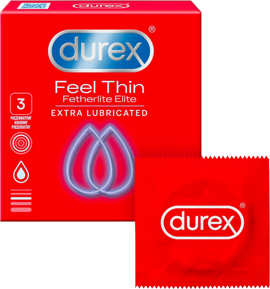 Durex Feel Thin Extra Lubricated Kondomy 3 ks