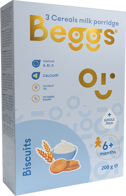 Beggs Mléčná 3zrnná kaše se sušenkami 200 g
