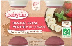 Babybio jablko, banán a jahody s mátou 2 x 130 g