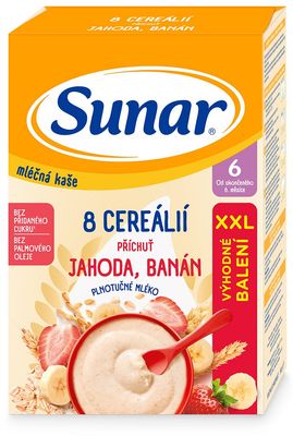 Sunar mléčná kaše s 8 cereáliemi jahoda, banán XXL 340 g