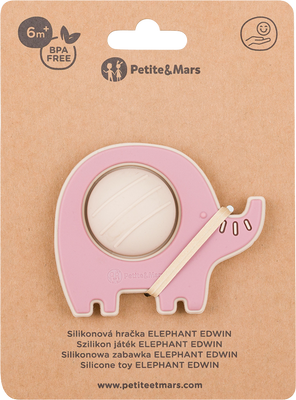 Petite&Mars Hračka silikonová Elephant Edwin Dusty Rose 6m+