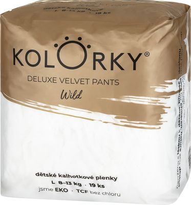 Kolorky Deluxe Velvet Pants Jednorázové kalhotkové eko plenky - wild - L (8-13 kg) 19 ks