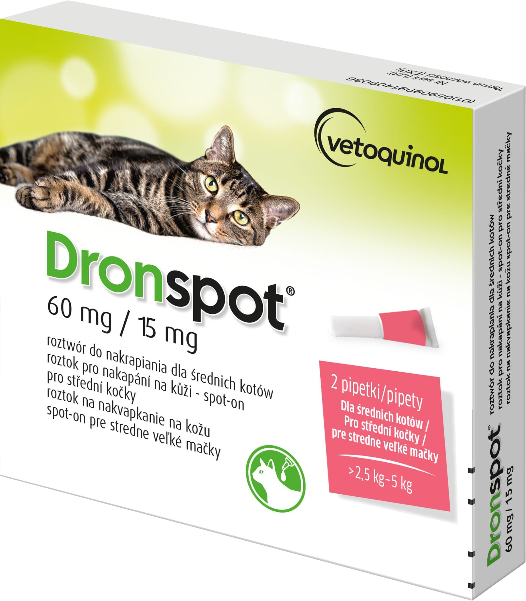 Dronspot 60 mg/15 mg Střední kočky spot-on 2 x 0.7 ml