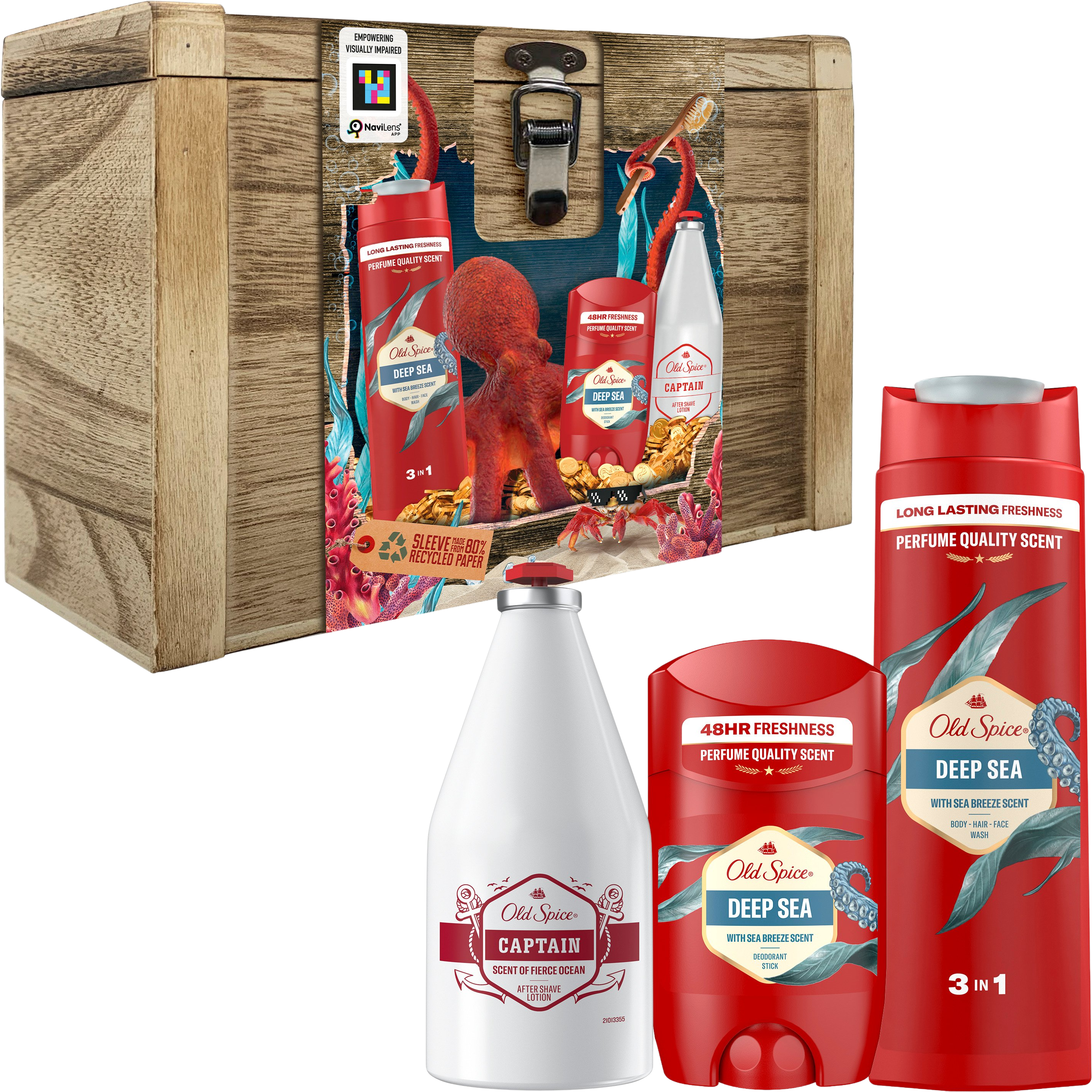 Old Spice Treasure Chest pro muže, tuhý deodorant a sprchový gel Deep Sea a voda po holení Captain