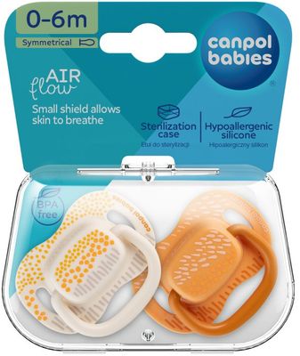 Canpol babies Set symetrických silikonových dudlíků Mountains 0-6m, žlutý 2 ks