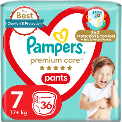 Pampers Plenkové Kalhotky Premium Care pants vel. 7 36 ks