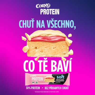 Corny Protein SOFT, Bílá čokoláda-jahoda 45 g