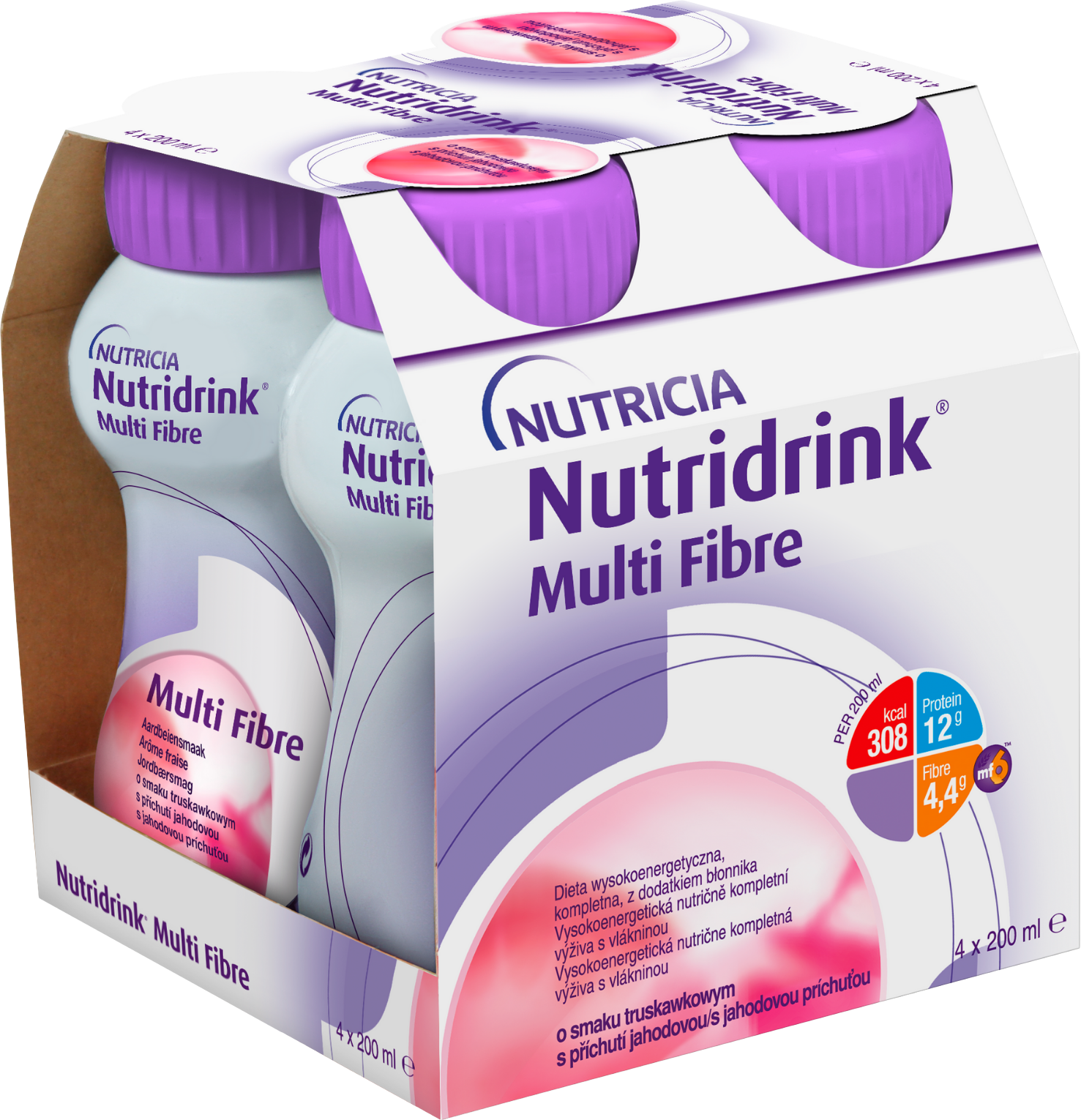 Nutridrink Multi Fibre s jahodovou příchutí 4 x 200 ml