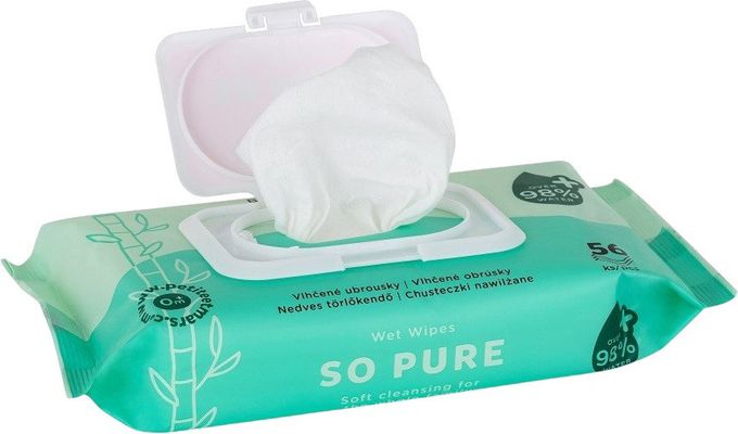 Petite&Mars Ubrousky vlhčené SO PURE bambusové bioodbouratelné 56 ks
