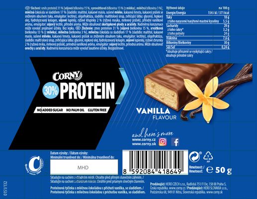 Corny Protein 30 % proteinová tyčinka vanilka 50 g