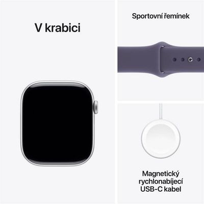 Apple Watch 11 GPS + Cellular 46mm Stříbrný hliník s mlžně fialovým sportovním řemínkem - S/M