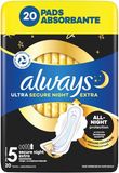 Always Ultra Secure Night Extra, Hygienické vložky (vel. 5) s křidélky 20 ks