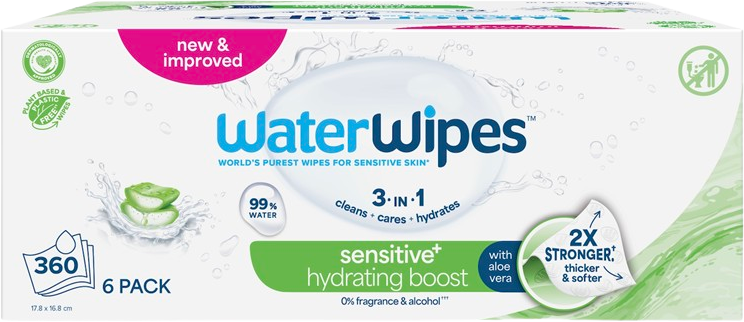 Waterwipes Ubrousky vlhčené Hydrating clean bez obsahu plastů 6 x 60 ks