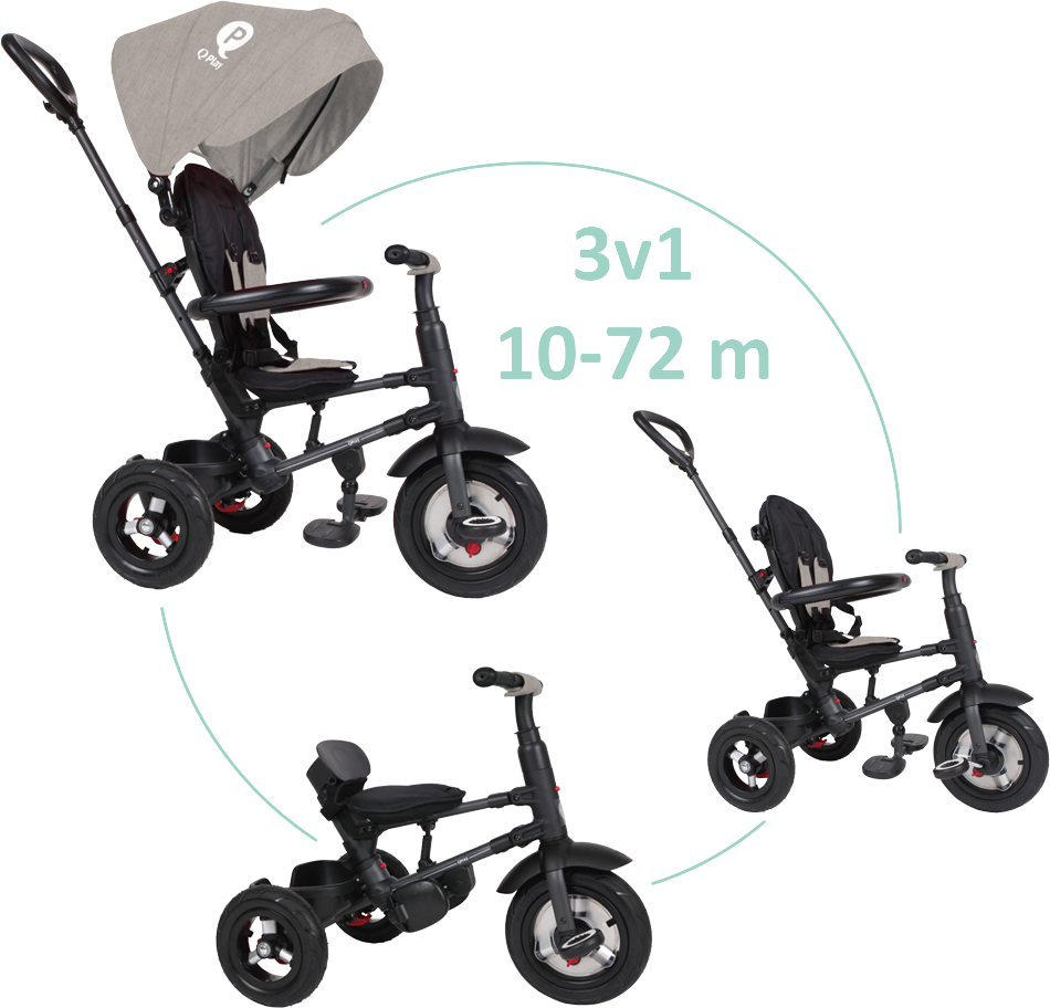 Qplay Tříkolka Rito air gel (Rubber) Grey, věk 10-72 měsíců