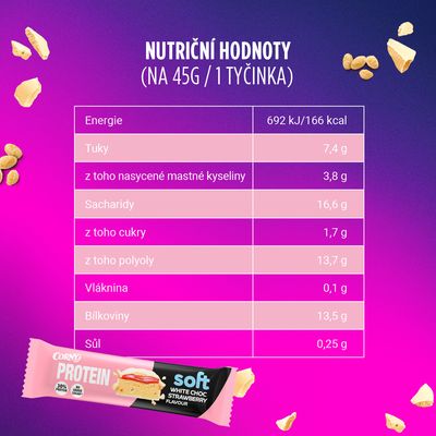 Corny Protein SOFT, Bílá čokoláda-jahoda 45 g