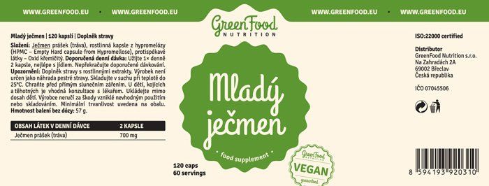 GreenFood Nutrition Mladý ječmen 120 kapslí