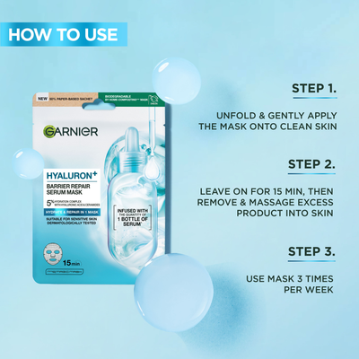 Garnier HYALURON+ Textilní pleťová maska pro obnovu kožní bariéry s kyselinou hyaluronovou 28 g