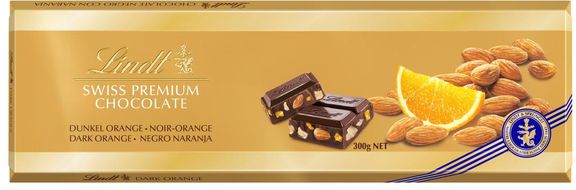 Lindt Gold Tablet Švýcarská hořká čokoláda s pomerančem a mandlemi 300 g